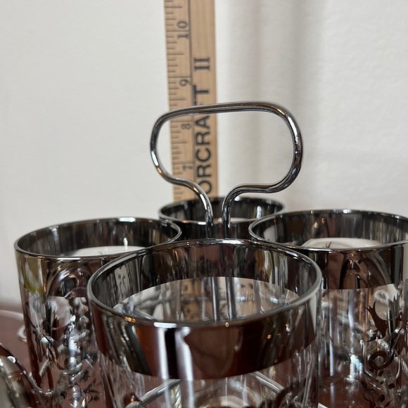 Vintage 25th Anniversay Silver Tone Tumbler & Coasters Set & Caddy 9 Piece Set - Picture 16 of 16